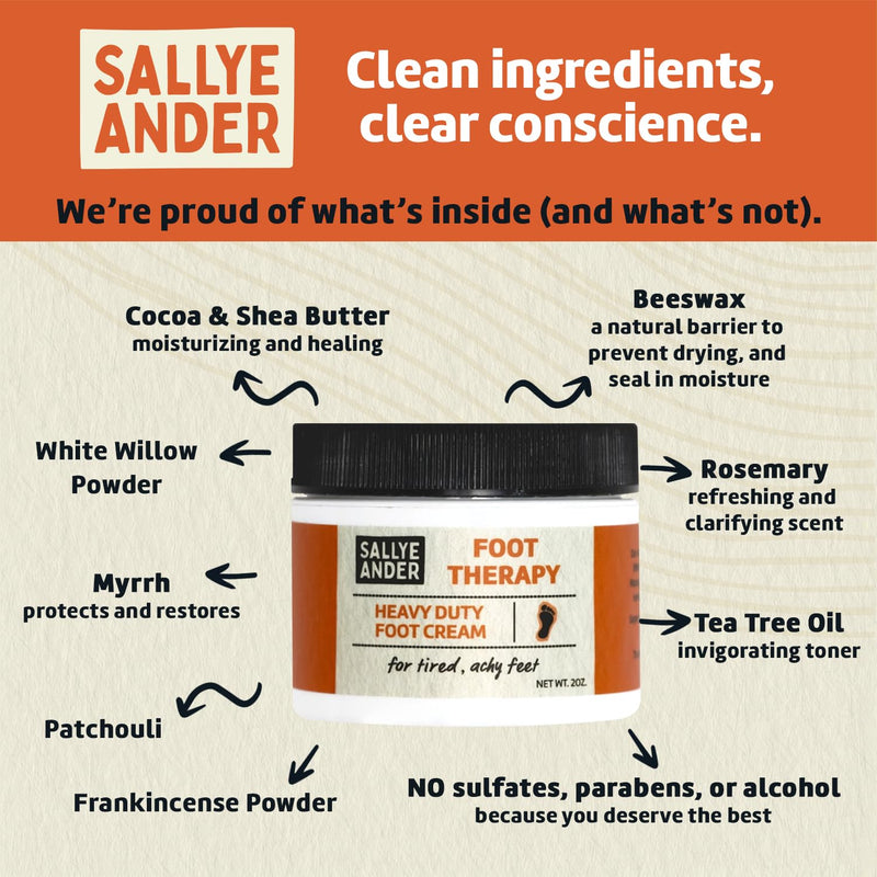 SALLYEANDER Heavy Duty Foot Therapy Cream - 2oz - Essential Oil Infused Healing Formula - Bold Tea Tree Oil, Mint, & Herbal Scent - Moisturize Dry Cracked Feet - BeesActive Australia
