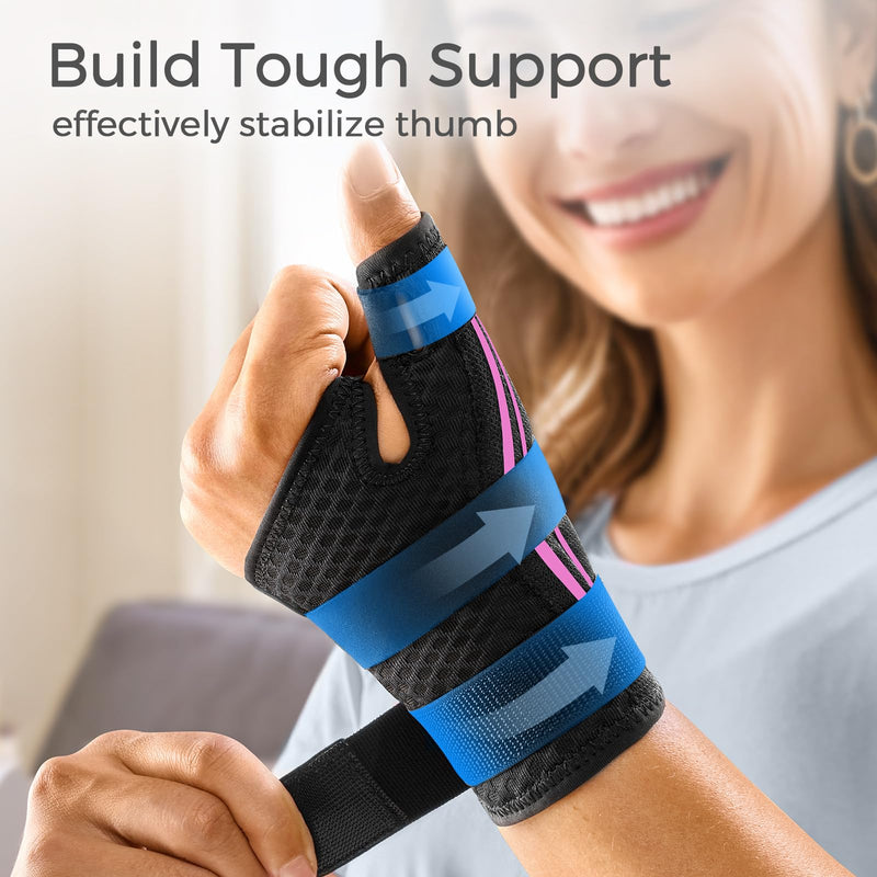 FREETOO Ergonomical Thumb Brace Right Hand or Left Hand for Arthritis Pain and Support, Thumb Splint for Trigger Thumb, Thumb Support for De Quervains Tenosynovitis, Fits Palm 7.5''-8.5'' S/M Pink S/M - Fit both hands Pink / Black
