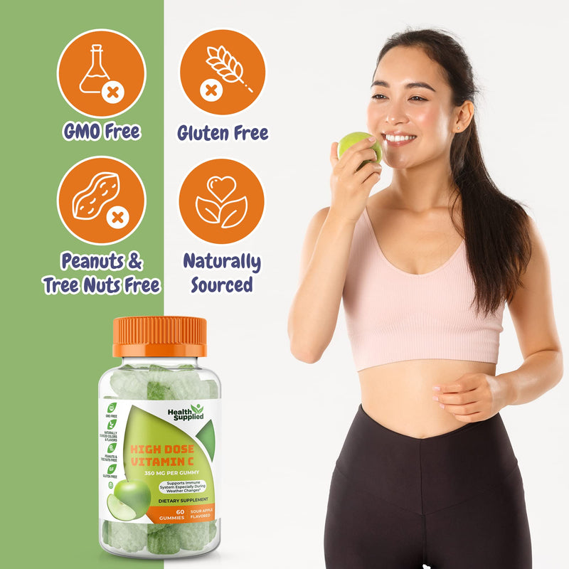 Sour Apple Flavored Vitamin C Gummies Mega Dose - 1050 mg Vitamin C - Boosts Immune System and Supports Heart Health - Great Tasting and Easy to Swallow Sour Apple 60 Count (Pack of 1)