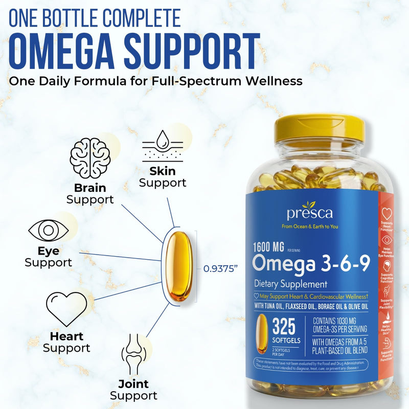 Omega 3-6-9 Dietary Supplement (325 ct.) - Promote Visual Function and Eye Health - Support Heart, Cardiovascular Health, Healthy Skin, Hair and Overall Health (Omega 3-6-9)