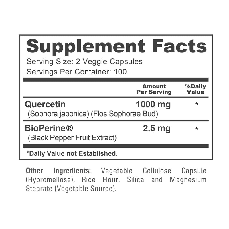 NusaPure Quercetin, Non-GMO, Vegan, 1000mg, 200 Veg Capsules - 100 Servings | Plant Based Formula, Sophora Japonica & BioPerine, Suitable for Adults, Manufactured in cGMP Registered Facility USA
