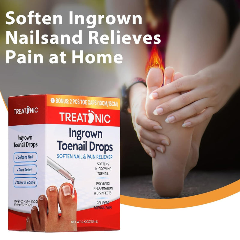 Treatonic Ingrown Toenail Treatment Drops - Ingrown Toenail Softener and Reliever Kit for Easy Trimming with Silicone Gel Toe Caps - 2 Pack Ingrown Toenail Drops - 2 Pack - BeesActive Australia