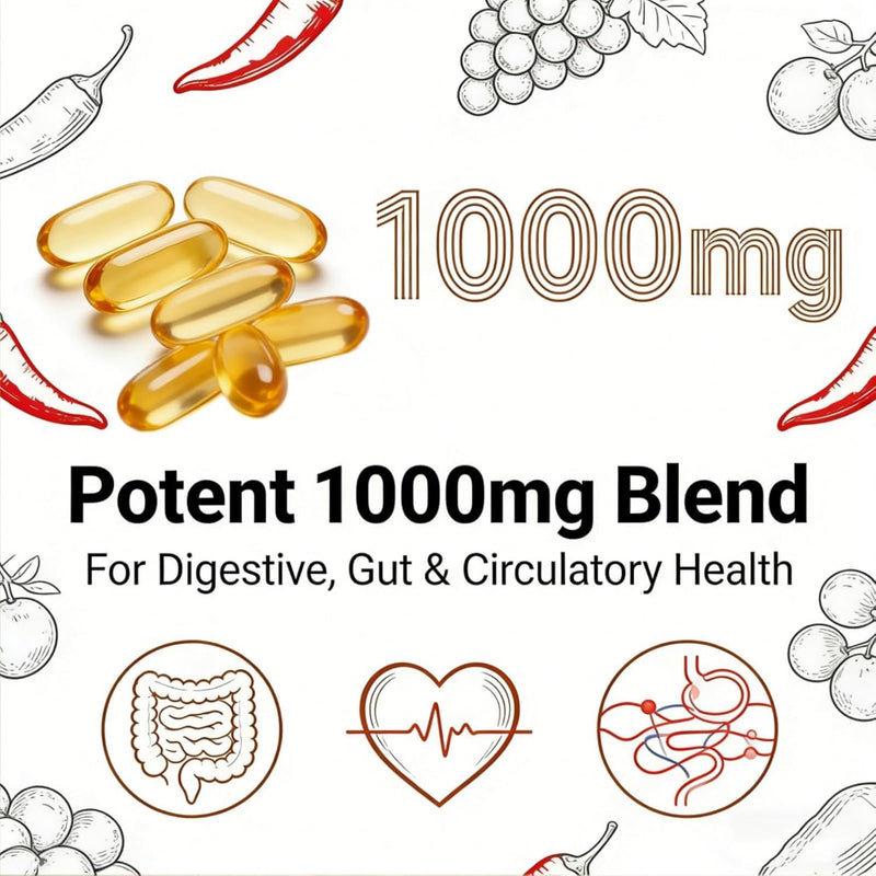 Aurivita Capsaicin Softgels,aurivita Capsaicin Power，with Vitamin E, D3+K2, Grape Seed, Hawthorn, Beet Root & Berberine Extracts -240 Capsules 1pcs