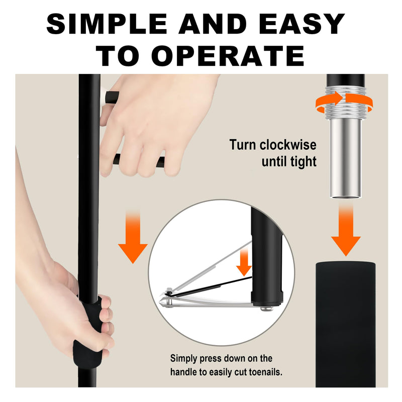 Long Handle Toenail Clippers with Built in Magnifier, Wide Jaw for Thick Nails, Easy Pedicure Tool for Seniors and Arthritis,Dark Black (27.20In) 27.20In