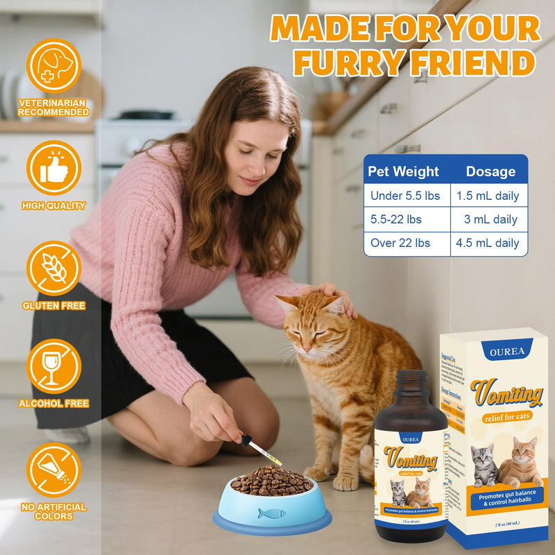 Cat Vomit Remedy, Vomiting Relief for Cats, Cat Digestive Support Drop, Probiotics for Cats Helps Reduce Hairballs, Relieve Stomach Sensitivity and Support Gut Health (2 fl oz)