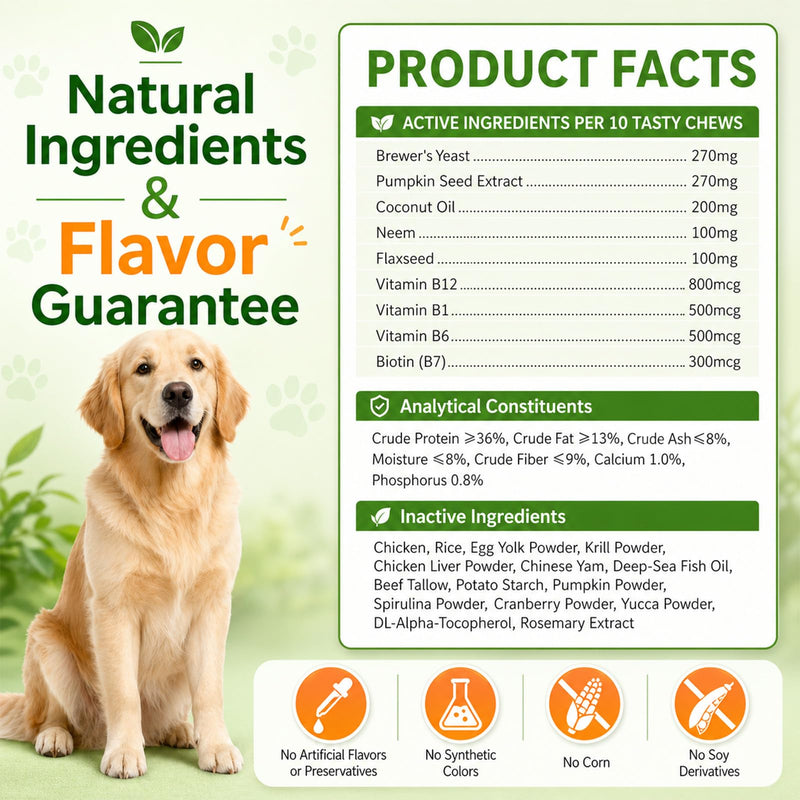 Flea and Tick Prevention for Dogs Chewables, 500ct Dog Flea and Tick Treatment with Multivitamins - Support Skin & Coat - Tasty Treats for All Breeds - Crunchy & Savory Chicken and Krill Flavor