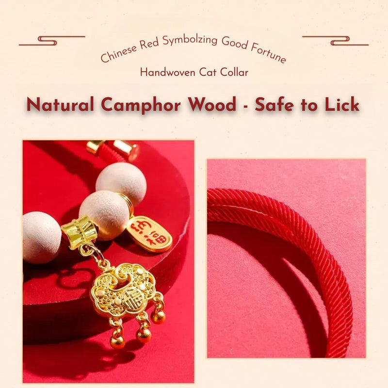 Cat Collar: Red Lucky Cat Collar, Kitten Collar with Bell, 2 Camphor Wood Beads, Adjustable Cat Collar Breakaway, Suitable for Cats, Rabbits, and Small Dogs - BeesActive Australia