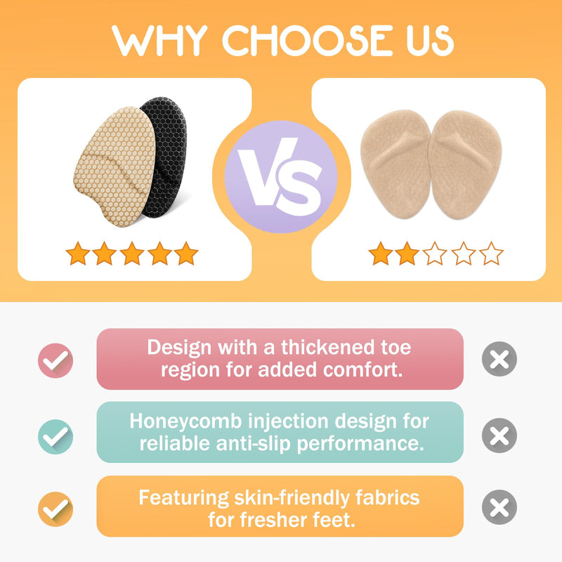 Metatarsal Pads for Women, Ball of Foot Cushions, Heel Inserts, High Heel Comfort Pads (2 Pairs), Anti Slip, Invisible Design Beige - BeesActive Australia