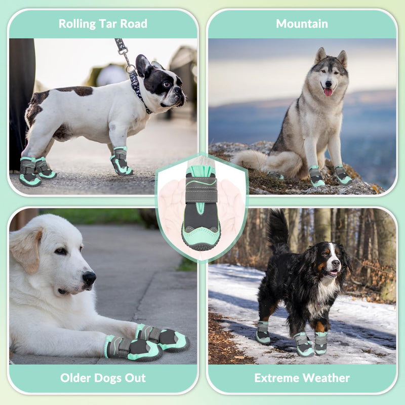 SlowTon Dog Shoes for Large Small Medium Dogs - Waterproof Dog Boots for Summer Hot Pavement, Paw Protector for Outdoor Walking Winter Snow, Anti-Slip Rubber Dog Booties for Hard Floor (Green Gray, 8) D-Green Waterproof #8 (Width 3.0 inch) for 74-91 lbs - BeesActive Australia