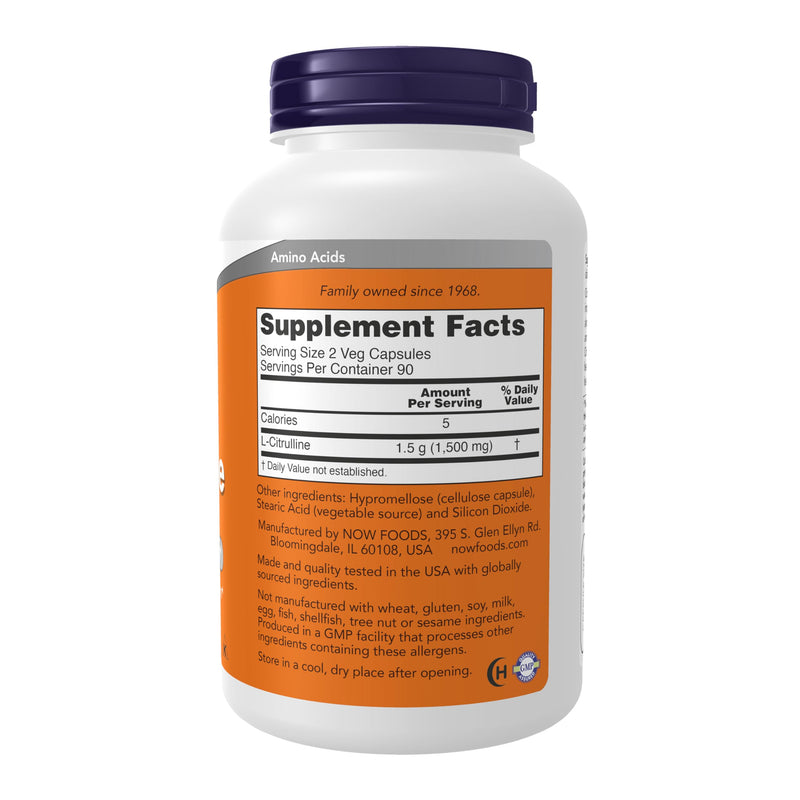 NOW Foods Supplements, L-Citrulline 750 mg, Supports Protein Metabolism*, Amino Acid, 180 Veg Capsules 180 Count (Pack of 1)