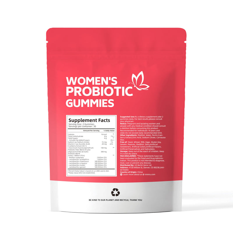 Viginal Probiotic for Women, Women Probiotic Gummies, Feminine Balance Gummies, Cranberry Probiotics for Woman Vaginigal Health, Yeast Ph Balance| 60 Gummies 60pcs/1bag - BeesActive Australia