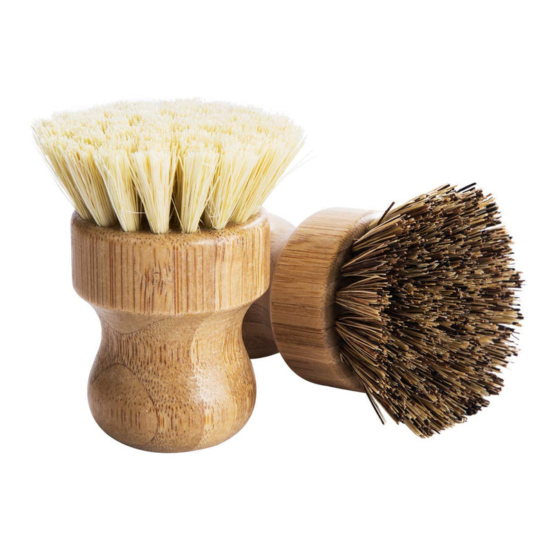 Palm Pot Brush- Bamboo Round 3 Packs Mini Dish Brush Natural Scrub Brush Durable Scrubber Cleaning Kit with Union Fiber and Tampico Fiber for Cleaning Pots, Pans and Vegetables - BeesActive Australia