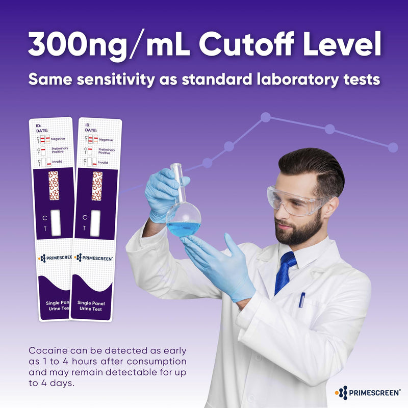 Prime Screen Cocaine Urine Test Card - Detect COC in Urine with 300 ng/mL Cutoff Level - Single Panel Drug Test Kit - 10 Pack - BeesActive Australia