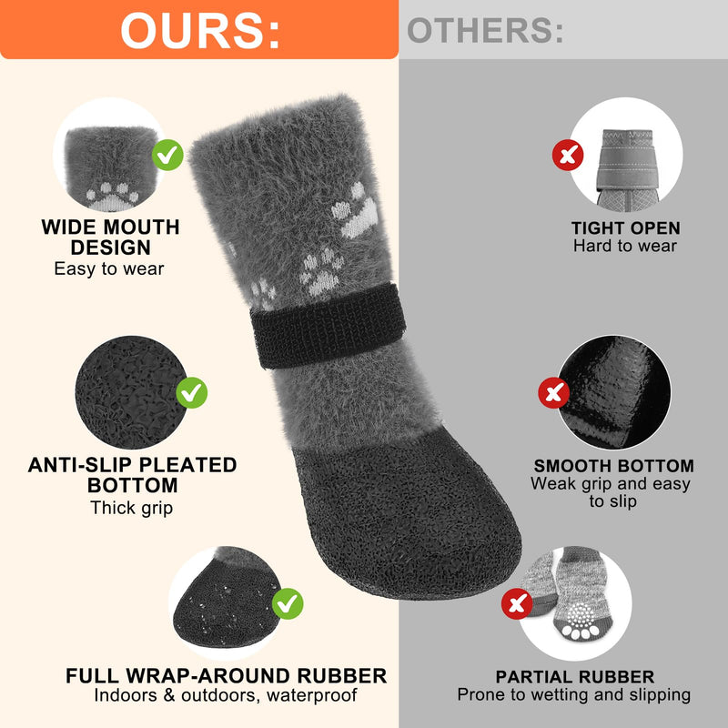 BEAUTYZOO Dog Boots Dog Snow Boots for Winter, Fleece Warm Dog Booties & Paw Protectors, Waterproof Dog Socks to Prevent Licking for Hardwood Floor Anti-Slip Small Medium Large Senior Dogs Shoes,Grey Grey XL(2.36"W | Pack of 4) - BeesActive Australia