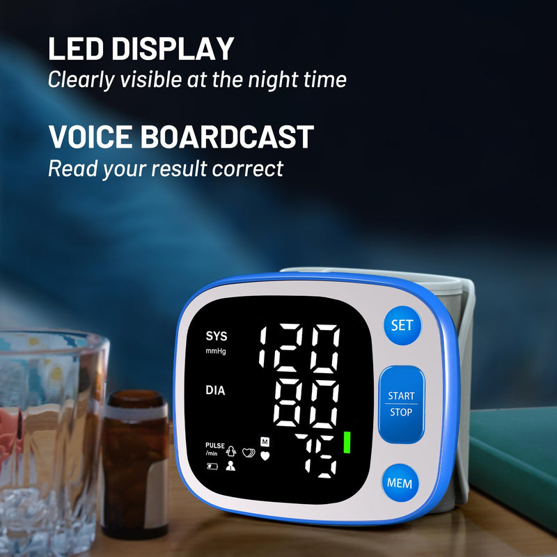 Oklar Wrist Blood Pressure Monitor, FDA Cleared Rechargeable BP Machine Blue