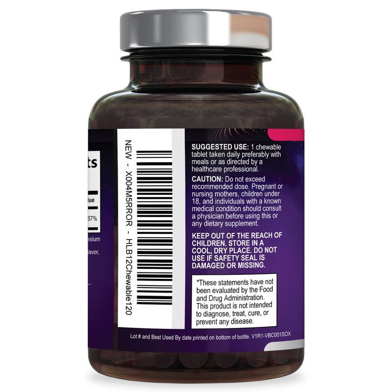 Vitamin B12 1000 mcg per Serving Chewables - B12 Complex with Heart & Nerve Energy Health Support - Vitamin B-12 Complex with Immune Health Support - Fast Dissolve, Bottled in USA - 120 Chewables 120 Count (Pack of 1)