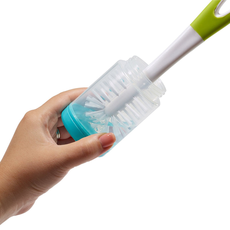 Boon Trip Silicone Travel Bottle Drying Rack - Portable Baby Bottle Drying Rack and Baby Bottle Brush Set - Travel Bottle Cleaner Kit - Baby Travel Essential - Green and White - BeesActive Australia
