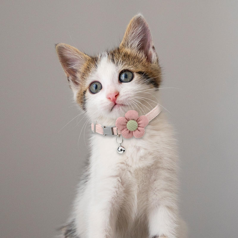 2 PCS Pink Kitten Collar with Flower Pink Cat Collar with Breakaway Safety Buckle, Cat Collar with Bells Flannel Kitten Collar with Bell, Adjustable 7-12 Inch Breakaway Cat Collars Pet Supplies - BeesActive Australia