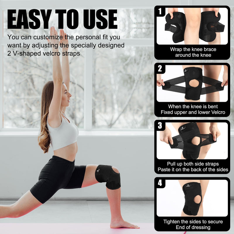 NEENCA Knee Brace for Knee Pain, Compression Knee Support with Air Mesh Fabric, Adjustable Knee Wrap with Side Stabilizers, Ultra-Soft Bandage for Elderly, Meniscus Tear, ACL, Arthritis Relief, Hiking Medium Black