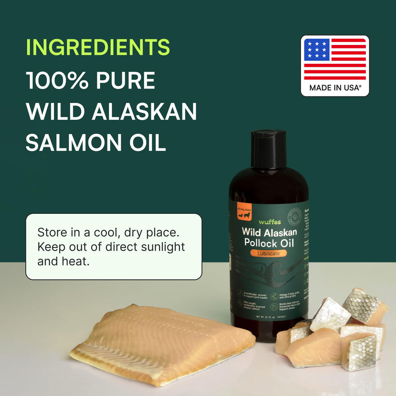 Wuffes Wild Alaskan Pollock Oil for Dogs - Natural EPA & DHA Fatty Acids, Omega 3 for Dogs, Supports Healthy Skin & Coat, Joint Nutrition, and Immune System - 100% Pure Fish Oil (16 Oz, Pollock Oil) 16 Oz - BeesActive Australia