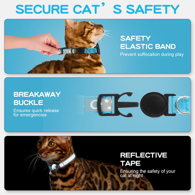 Reflective Airtag cat collar with safety clasp and bell, adjustable cat collar with Apple Airtag case (blue, cats and puppies 23-33cm) blue - BeesActive Australia