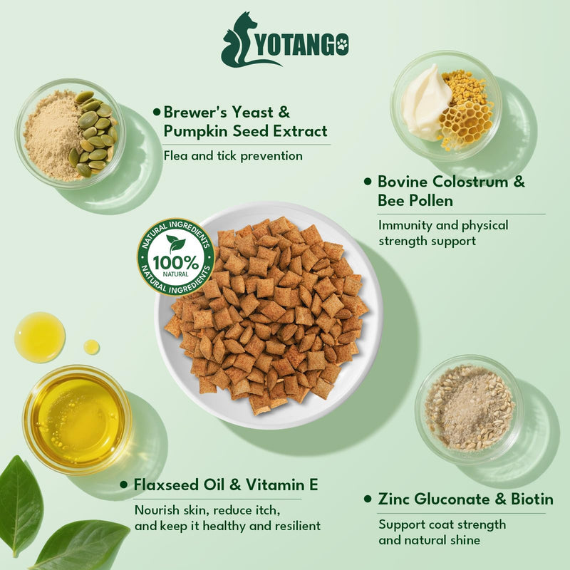 YOTANGO Dog Flea and Tick Support Crunchy & Creamy Chewables, 500 Chews Natural Flea and Tick Prevention for Dogs Chewable, Skin and Coat Support, Flea Treatment Chews for Dogs & Puppies (Beef Flavor)