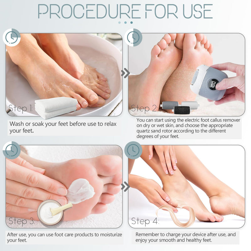 Electric Foot Callus Remover, Rechargeable & Waterproof Pedicure Tool with 3 Roller Heads, 2 Speeds for Dead, Hard, Cracked, Dry Skin Care - BeesActive Australia