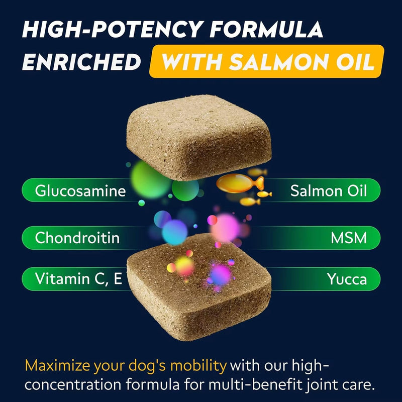 STRELLALAB Glucosamine Treats for Dogs - Joint Supplement w/Omega-3 Fish Oil - Chondroitin, MSM - Advanced Mobility Chews - Hip & Joint Care - 60 Chews Bison