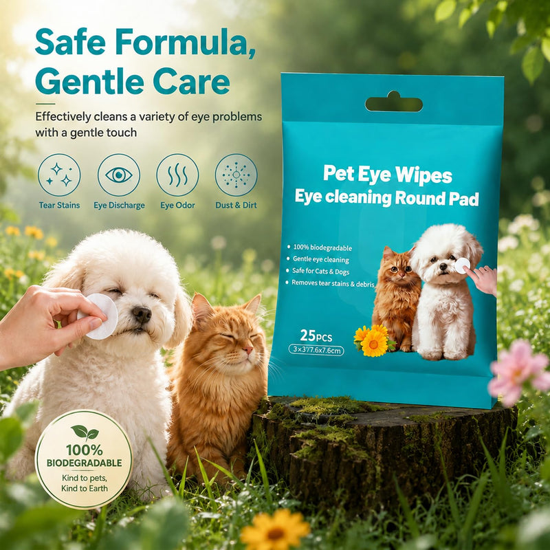 25 Pcs 100% Plastic-Free Biodegradable Pet Eye Wipes, Compostable Tear Stain Cleaning Wipes for Dogs and Cats - Gently Remove Eye Dirt, Secretions, Scabs & Tear Stains (25PCS) 25PCS