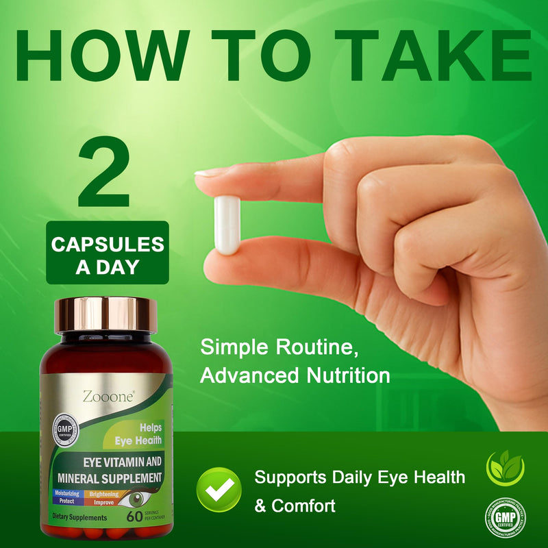 zooone- 60pcs Lutein Eye Vitamins Supplement Nutritional Supplement for Macular Health & Dry Eye Support, Contains Lutein, Zinc, Vitamins C/E & Zeaxanthin 60 Count (Pack of 1)