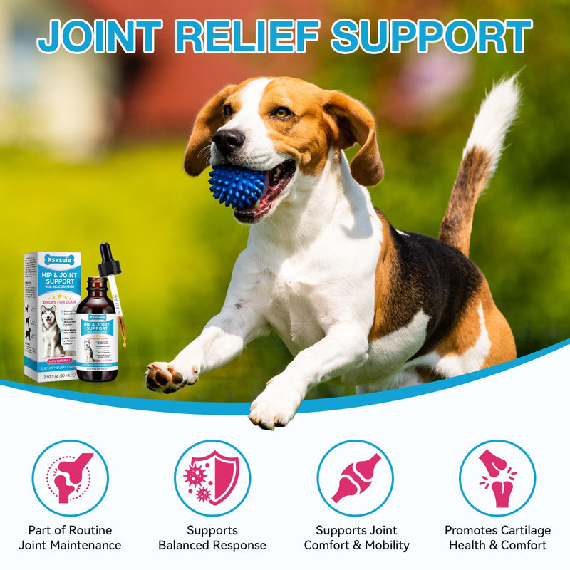 Joint Supplements for Dogs, Pain Relief for Dogs, Dog Joint Supplements for Senior Dogs, Chondroitin Drops for Dogs, Hip & Joint Glucosamine Drops for Dogs, Mobility Pain Relief, Natural Formula, 60ML