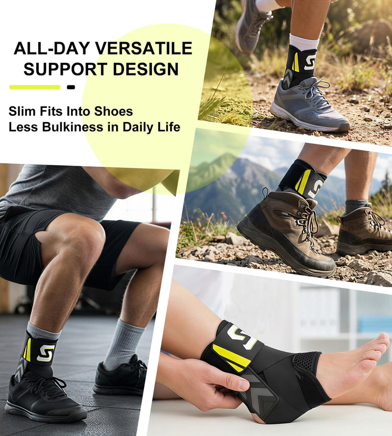 Quick Lace Up Ankle Brace for Sprained Ankle, Slim Fit Ankle Support Brace with Side Stabilizing Pads for Men & Women, Adjustable Ankle Stabilizer for Injury Recovery, Running, Sports, M-Support Plate of 1 M(Ankle:12"-13")