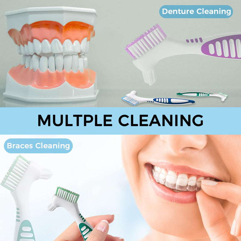 Denture Brush 5PCS Double Sided Denture Toothbrush with Protective Shell, Portable Denture Cleaning Brush for False Teeth, Multi-Layered Bristles & Ergonomic Rubber Handle for Denture Care - BeesActive Australia