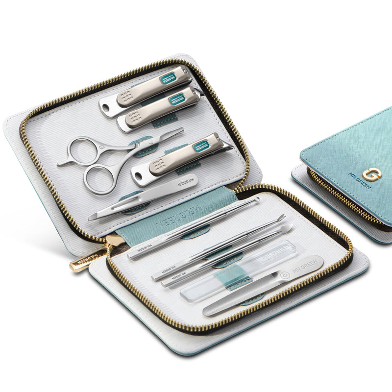 MR.GREEN Fashion Imprint Manicure Sets Professional Nail Clipper Set Personal Care Tool Kits Nial Cutter Gift With Leather Case (Green(10Pcs Set)) Green(10Pcs Set) - BeesActive Australia