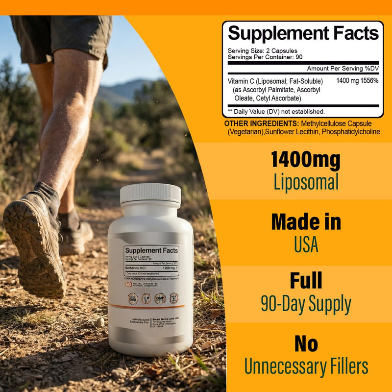 Smart Nutra Labs - Liposomal Vitamin C 1400mg Supplement - 180 Capsules | High Absorption Vit C Liposomal, Powerful Anti-Oxidant, Immune Support - Third Party Tested - Made in USA - 3 Months Supply