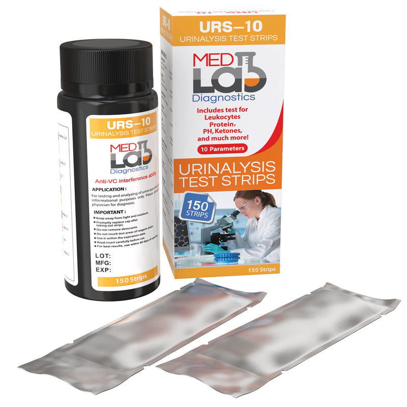 Med Lab Diagnostics 10 Parameter Urine Test Strips for Urinalysis(150 Cnt) in Sealed Pouches. Tests for Ketosis, pH, Protein, UTI, Kidney and Liver Function - BeesActive Australia