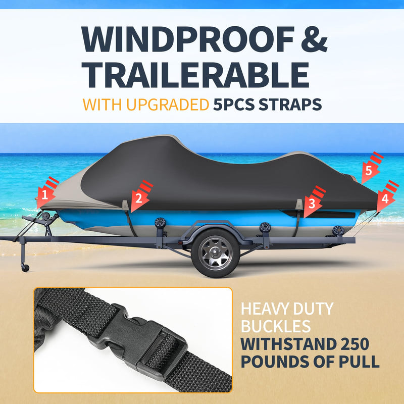 True 900D Solution-Dyed Jet Ski Cover with Storage Bag,Waterproof,Anti-UV Trailerable Cover Universal Fit for Yamaha,Seadoo,Jetski,PWC Boat with Reflective Air Vent (Fits from 116"-125",2 Seater) Fits from 116"-125"(2 Seater) - BeesActive Australia