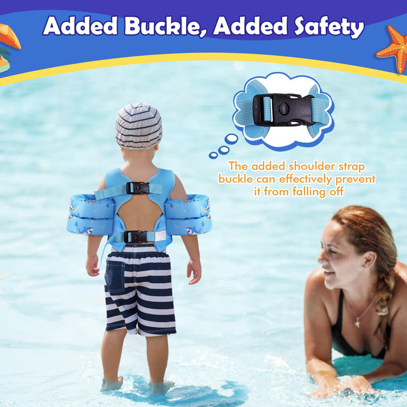 MoKo Toddler Swim Vest for Kids 13-30/20-50/22-66lbs, Swim Arm Floaties Cartoon Swimming Water Wings Pool Float Vests Sleeves Shoulder Straps Arm Band for Children Learn to Swim Surfing Shark for kids 13-30 lbs - BeesActive Australia