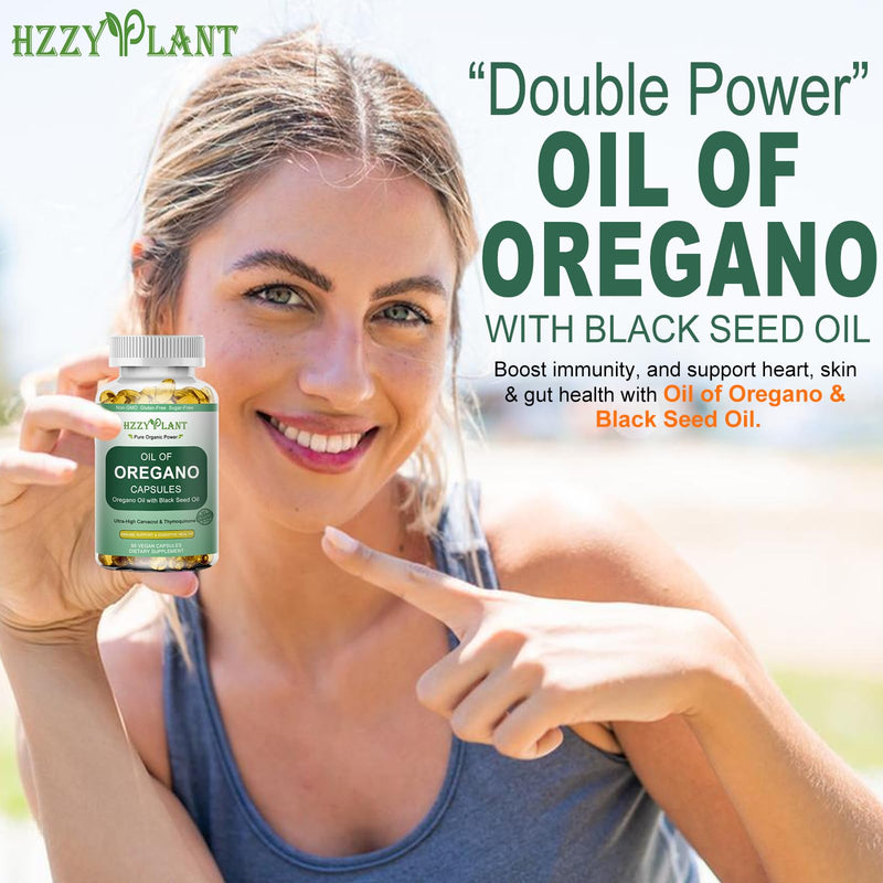 Oil of Oregano with Black Seed Oil Softgels, High Absorption Organic Oregano Oil Capsules for Immune Support Digestive Health Antioxidant, Concentrated Carvacrol & Thymoquinone, Vegan, 2 Month Supply