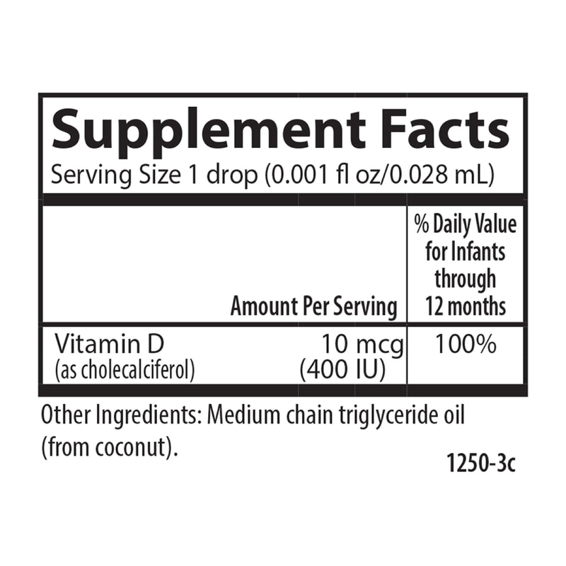 Carlson Baby's Super Daily D3, Baby Vitamin D Drops, Vegetarian, 365 Drops | Unflavored; 400 IU (10 mcg) per Drop; 1-Year Supply; Liquid Vitamin D Drops for Infants and Toddlers 0.35 Fl Oz (Pack of 1)