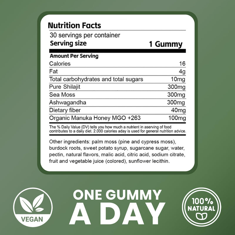 Cured 3 in 1 - Pure Himalayan Shilajit Gummies for Men & Women | Sea Moss Ashwagandha, & Manuka Honey Organic with 85+ Trace Minerals | All-Natural & 100% Vegan | Non-GMO | Made in America
