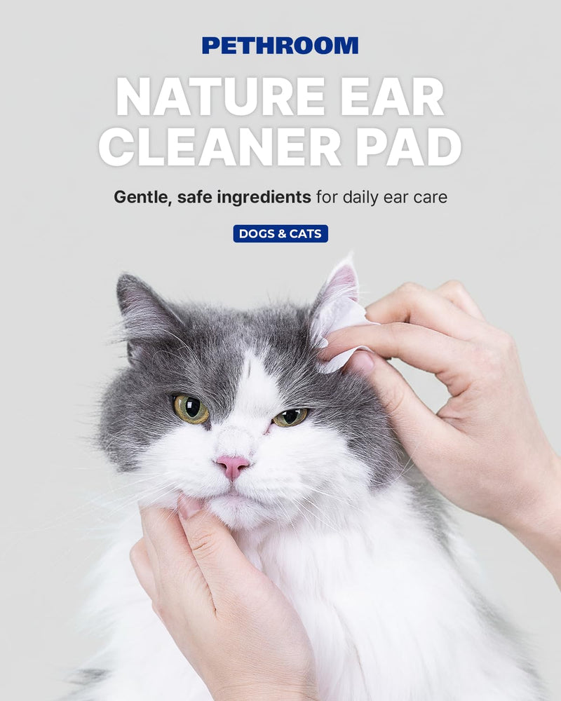 PETHROOM Nature Ear Cleaning Pads – Hypoallergenic Microfiber Pads for Dogs & Cats, Gentle Daily Ear Care that Removes Dirt & Wax Safely, 50 Count