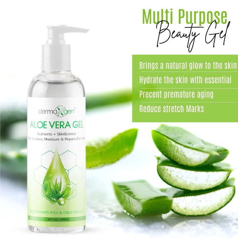 Aloe Vera Gel - Organic 100% Pure Aloe + Witch Hazel + Vitamin C + Vitamin E - Skin Soothes, Moisture And Repair Formula, Nutrients Rich And Cold Pressed - 16 FL OZ / 480 ML 16 Fl Oz (Pack of 1)