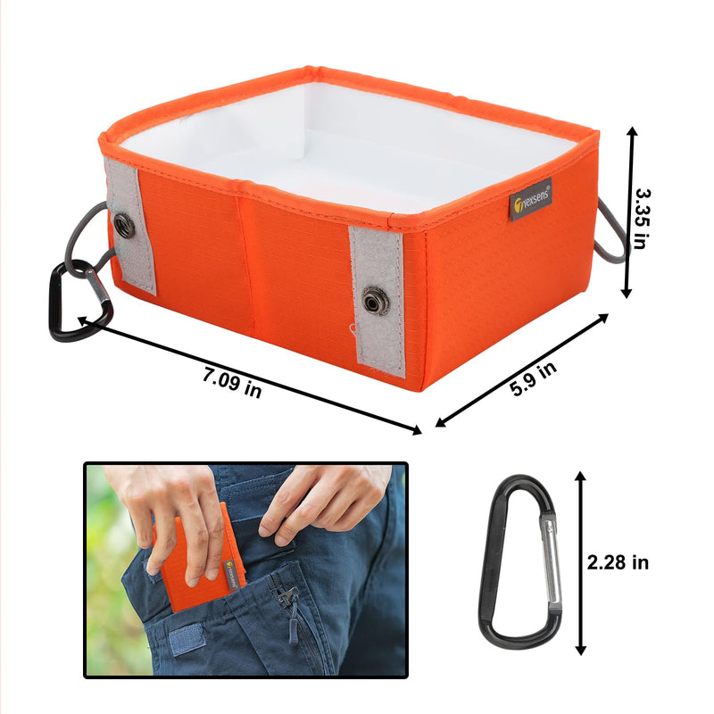 Texsens Collapsible Dog Bowls 2 Pack, Sturdy Reinforced Rim, Portable Travel Dog Bowls for Food & Water, Foldable & Lightweight for Cat Puppy Pet Walking Hiking with 2 Carabiners (Large, Black+Orange) Large - BeesActive Australia