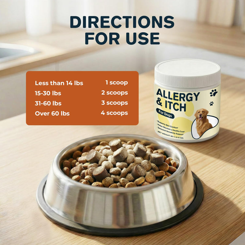 Manuka Honey for Dogs, Allergy & Itch Support Powder for Dogs, Helps Relief Itchy Skin, Supports Skin Comfort & Coat Health with Quercetin, Colostrum & Probiotics, 60 g