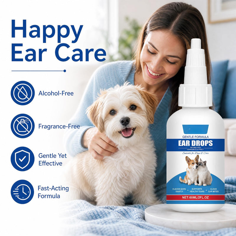Dog Ear Cleaner Drops for Itchy Ears, Pet Ear Wash for Wax Removal and Odour Control, Gentle Ear Solution for Dogs and Cats for Daily Ear Hygiene