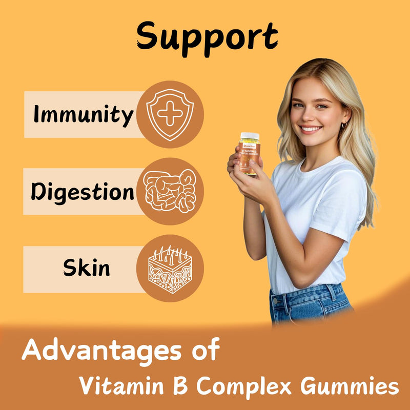 Vitamin B Complex Gummies with Biotin,Choline + Inositol, Vitamin C + Zinc for Supports Energy, Brain, Mood, Immune, Healthy Hair, Skin - Natural Mango Flavor - Vegan Diet - 120 Vegan 60 Count (Pack of 2)