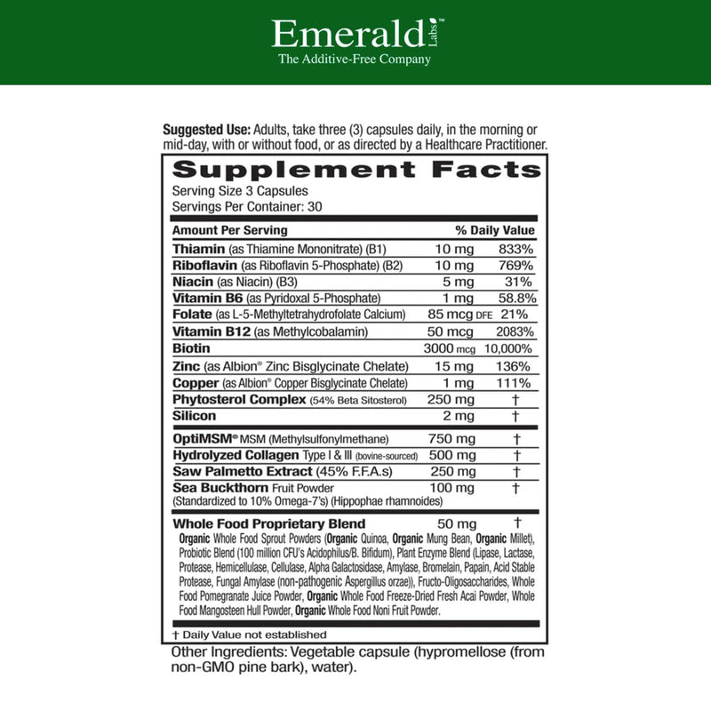 EMERALD LABS Collagen Health, 90 Vegetable Capsules (30-Day Supply) | Hydrolyzed Collagen for Healthy Hair, Skin & Nails with Saw Palmetto & Beta-Sitosterol, Supports Immune & Adrenal Health*