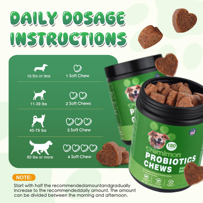 Probiotics for Dogs, 180 Count Dog Probiotics for Gut Health, Support Gut & Digestive Health, Allergy Itch Relief, Reduce Diarrhea, Loose Stools, Strengthen Immunity Health- Chicken Flavor
