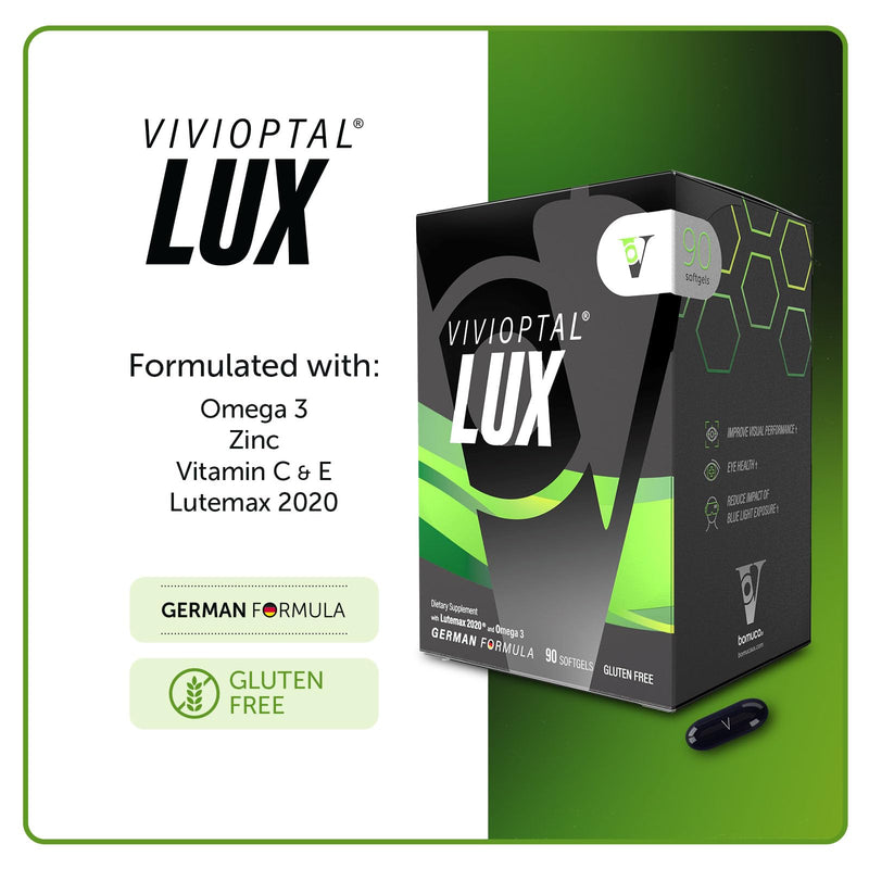 Vivioptal Lux, 90 Softgels, Adult Vitamins, Improve Visual Performance, Omega 3, Zinc, and Vitamin C & E, Multivitamin & Multimineral, Gluten Free, German Formula